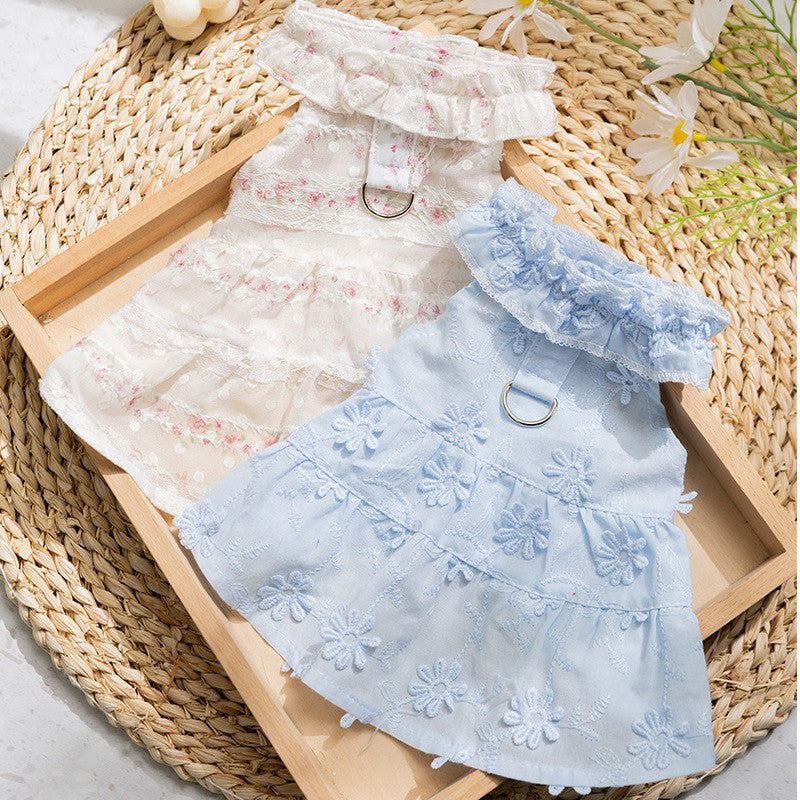 Floral Lace Tiered Dog Harness Dress