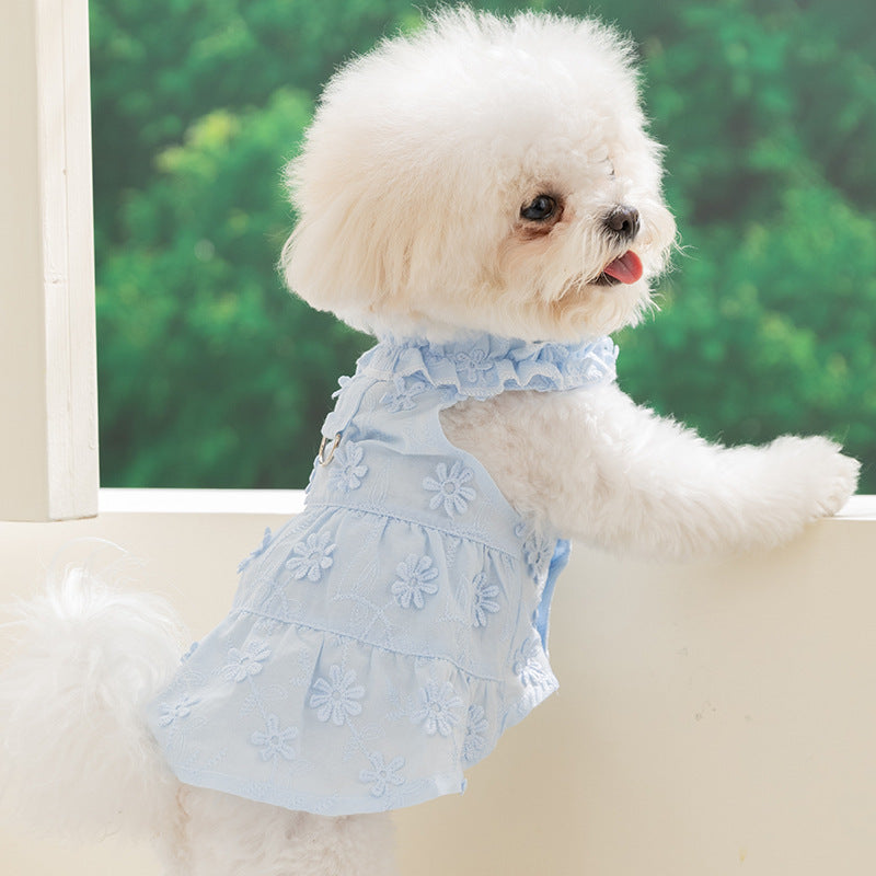 Floral Lace Tiered Dog Harness Dress