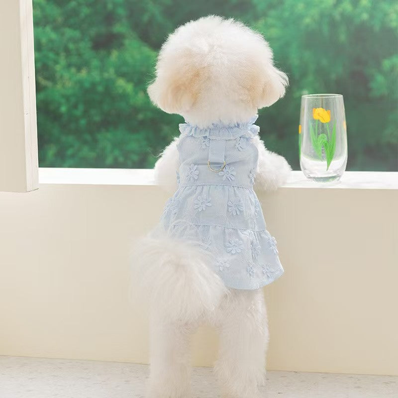 Floral Lace Tiered Dog Harness Dress
