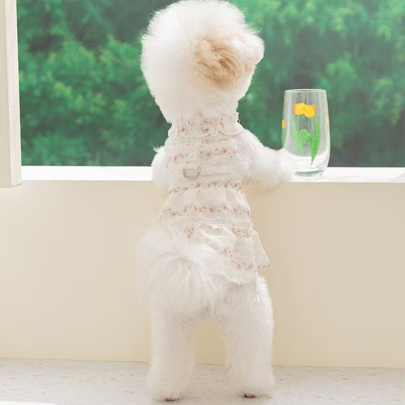 Floral Lace Tiered Dog Harness Dress