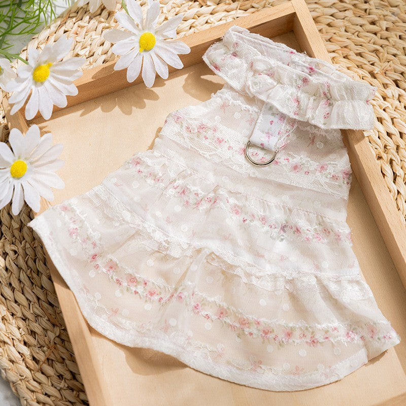 Floral Lace Tiered Dog Harness Dress