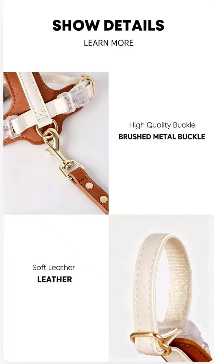 Premium Leather Dog Harness & Leash Set